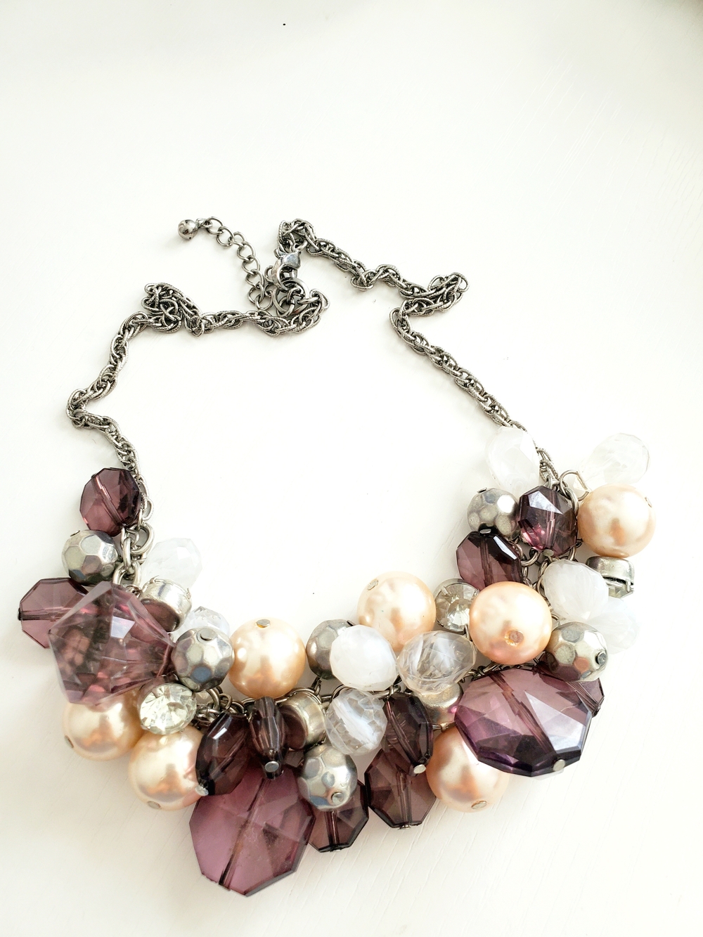 Statement Cluster Necklace in Amethyst and Pearl